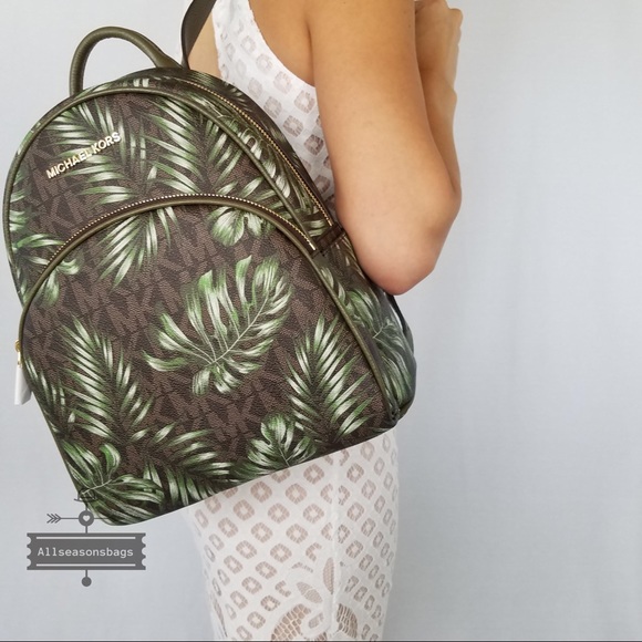 Michael Kors Abbey Palm Leaves Brown Backpack Bag - Picture 3 of 7